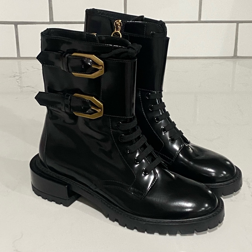 Frame Le Bedford Boots Women’s Size 35.5 in Noir Black Side Zip And Buckles New